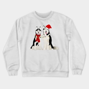 cute winter huskies, Husky in the Santa Claus hat Crewneck Sweatshirt